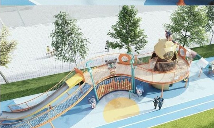 aerial view of the Nezha-themed stainless steel slide park in Qinhuangdao