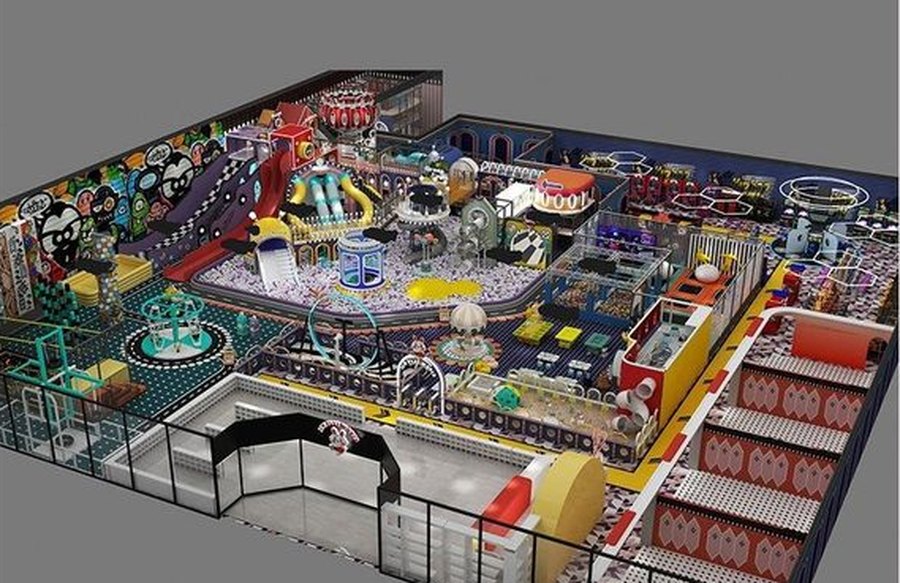 aerial view of the 3,000 square metre indoor playground layout, United States