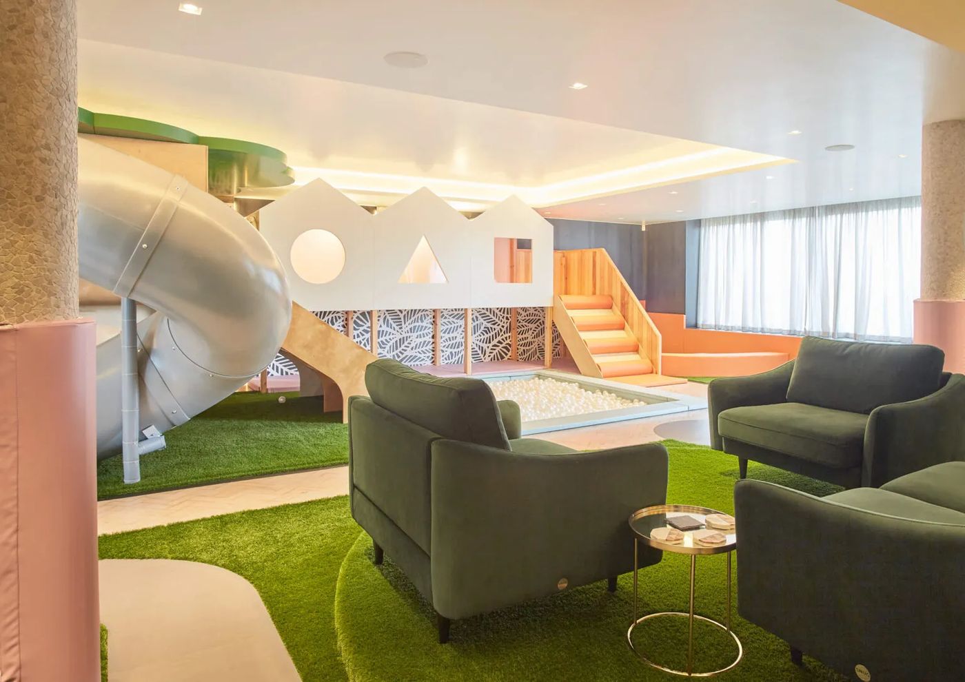Sensory play room with soft seating and play panels