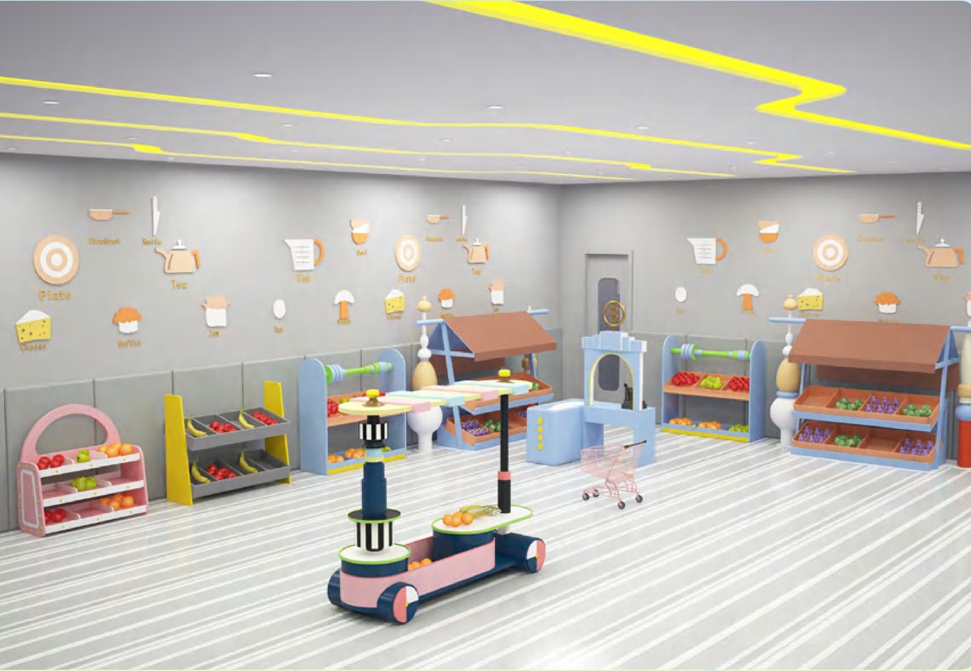 Supermarket role-play set, Series D — the set quoted on this page: stalls, displays and a delivery cart