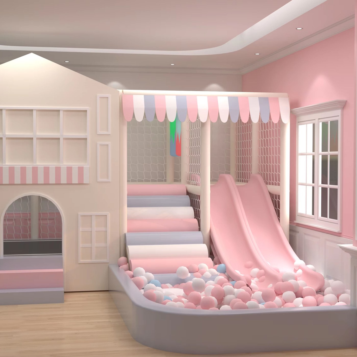 Custom themed playground in soft pastel colours